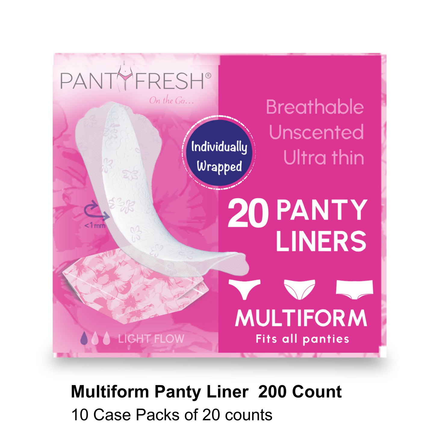 Ultra Thin Multi-Form Pantyliner 200 Pieces - 10 Case Pack