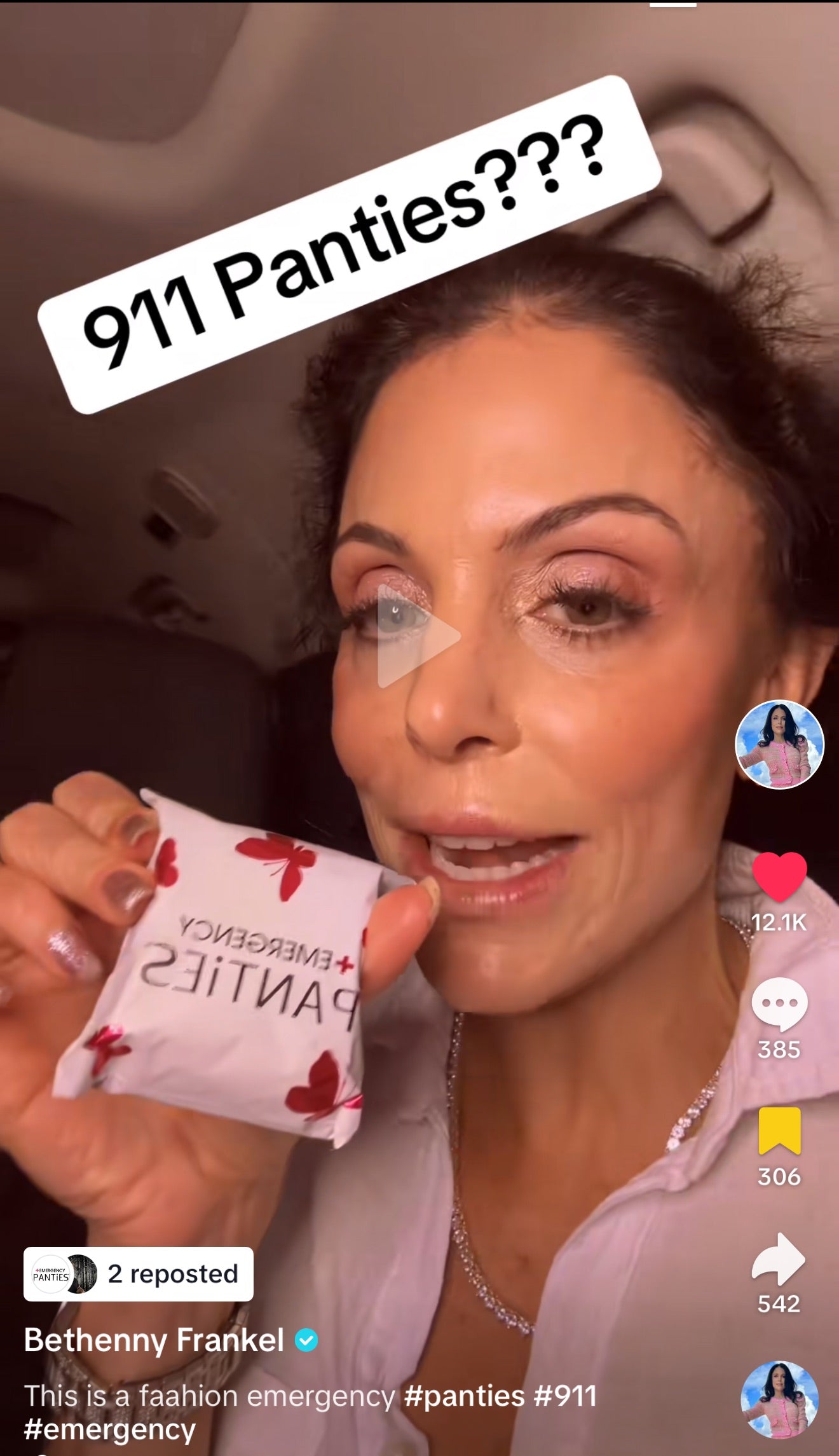 Load video: Bethenny Frankel Reviews Emergency Panties - Saved her Day! She Loves the product